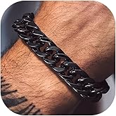 Bandmax Cuban Chain Bracelets for Men Women, Stainless Steel/Black/Gold Plated Hip Hop Chunky Miami Curb Link Wristlet Bracelet Gift for Son Grandson Husband Father