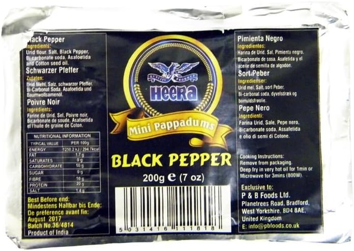 Heera - Mini Pappadums - Black Pepper Flavour - 200g x 3