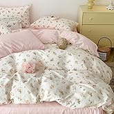 Erwinmu Floral Duvet Cover Set Twin Size,Pink Floral Flowers Bedding Duvet Cover with Zipper Closure,Reversible Comforter Duvet Cover and 1 Pillowcase