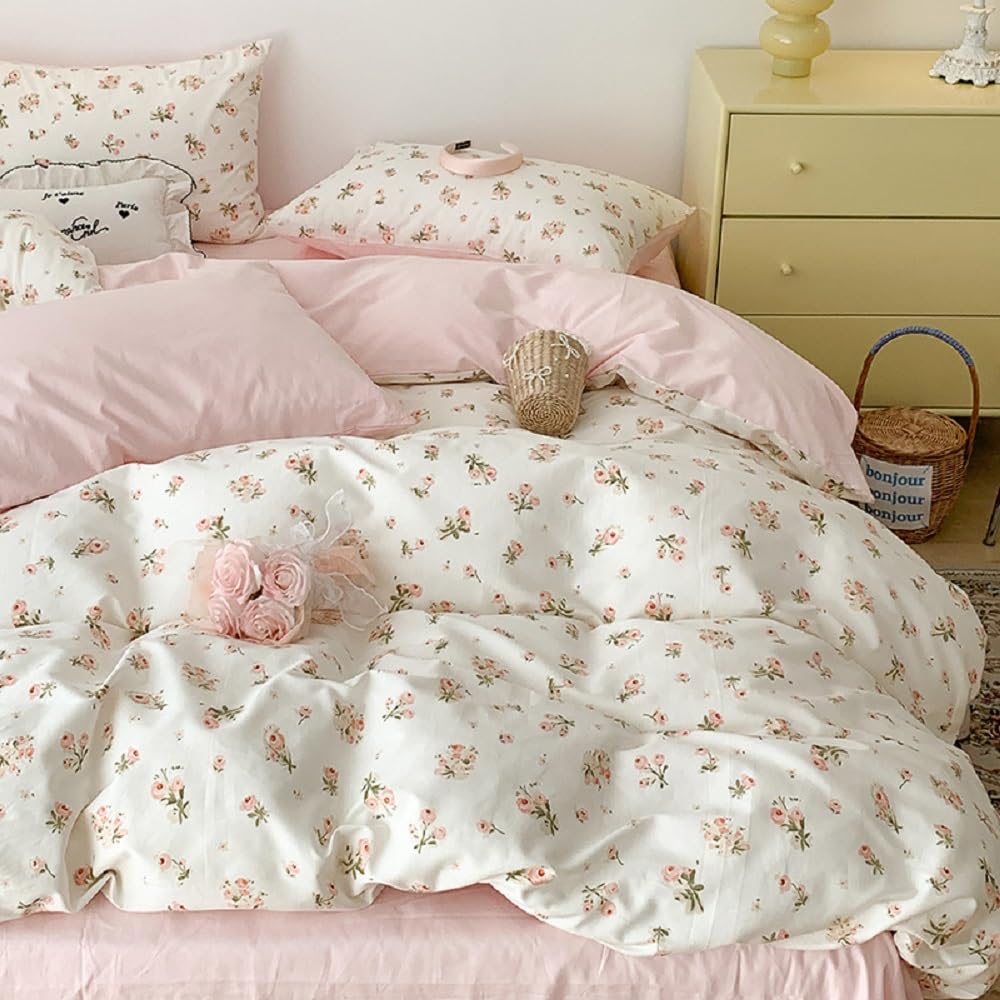 Photo 1 of Erwinmu Floral Duvet Cover Set Twin Size,Pink Floral Flowers Bedding Duvet Cover with Zipper Closure,Reversible Comforter Duvet Cover and 1 Pillowcase