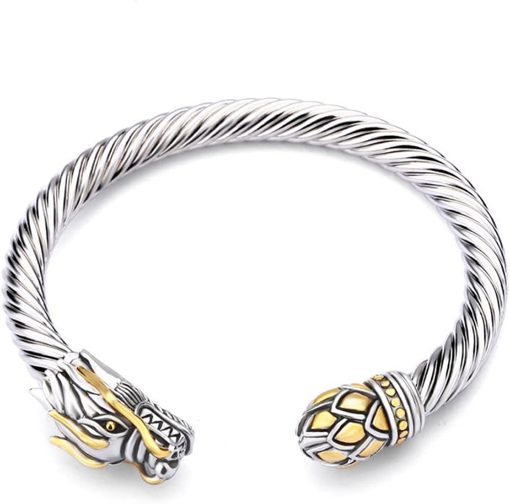 UNY Jewelry Chinese Dragon Rhodium Plated Bracelet Cuff Bangle Vintage Cable Classics Bracelet: Jewelry