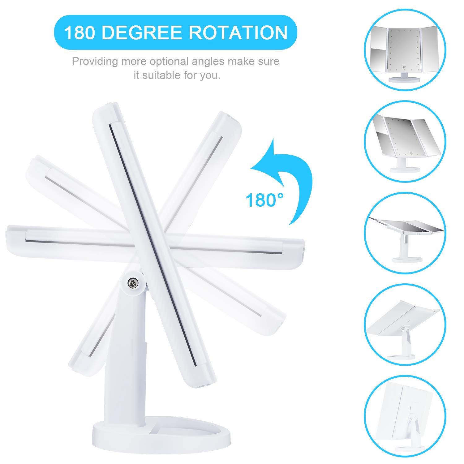 Wondruz Makeup Mirror Vanity Mirror with Lights, 1x 2X 3X Magnification, Touch Screen Switch, Dual Power Supply, Portable High Definition Cosmetic Trifold Lighted Makeup Mirror : Beauty