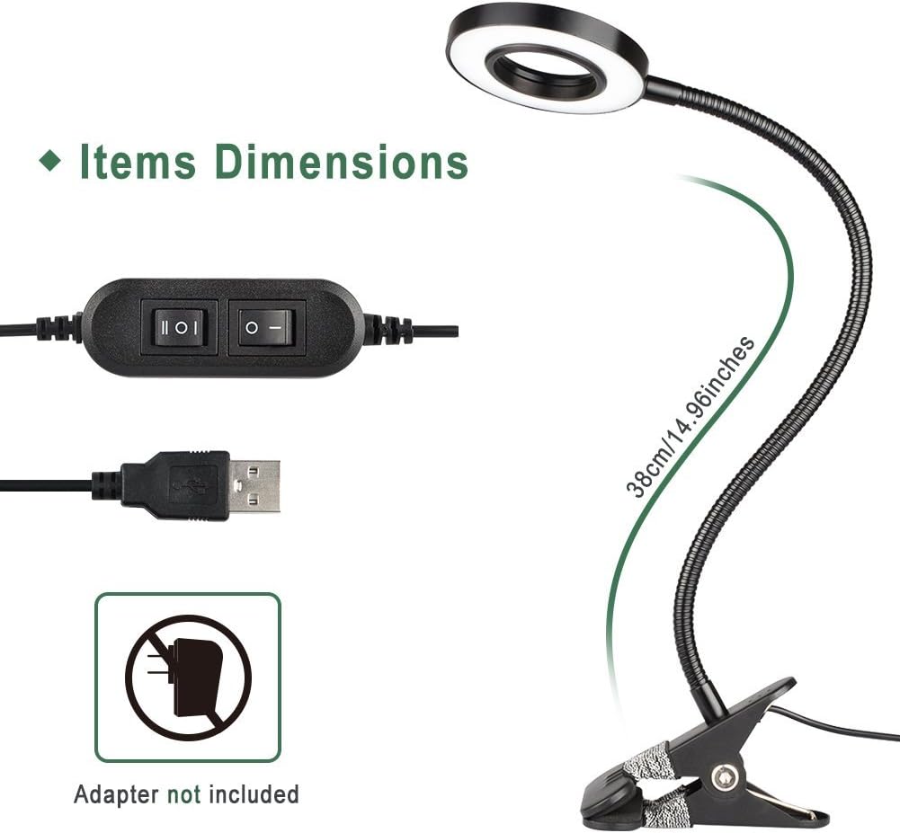 GLORIOUS-LITE 5W LED Clip on Light/Reading Light/Bed Light, 2 Color Book Light & Dimmable Pinao Light, Eye-Caring Clip on Lamp for Makeup Mirror, Desk, Headboard, Dorm Room, Computer and Piano(Black) - - 