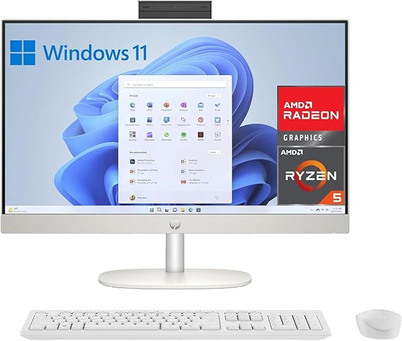 All-in-One 27-cr0007ss - Ordenador de sobremesa 27" Full HD con cámara, Teclado y ratón inalámbricos (AMD Ryzen 5 7520U, 16GB RAM, 512GB SSD, Windows 11 Home) Blanco