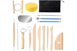 S & E TEACHER'S EDITION 17 Pcs Pottery & Clay Sculpting Tools, Double-Sided, Ceramics Tools Smooth Wooden Handles for Trimming, Embossing Pattern.