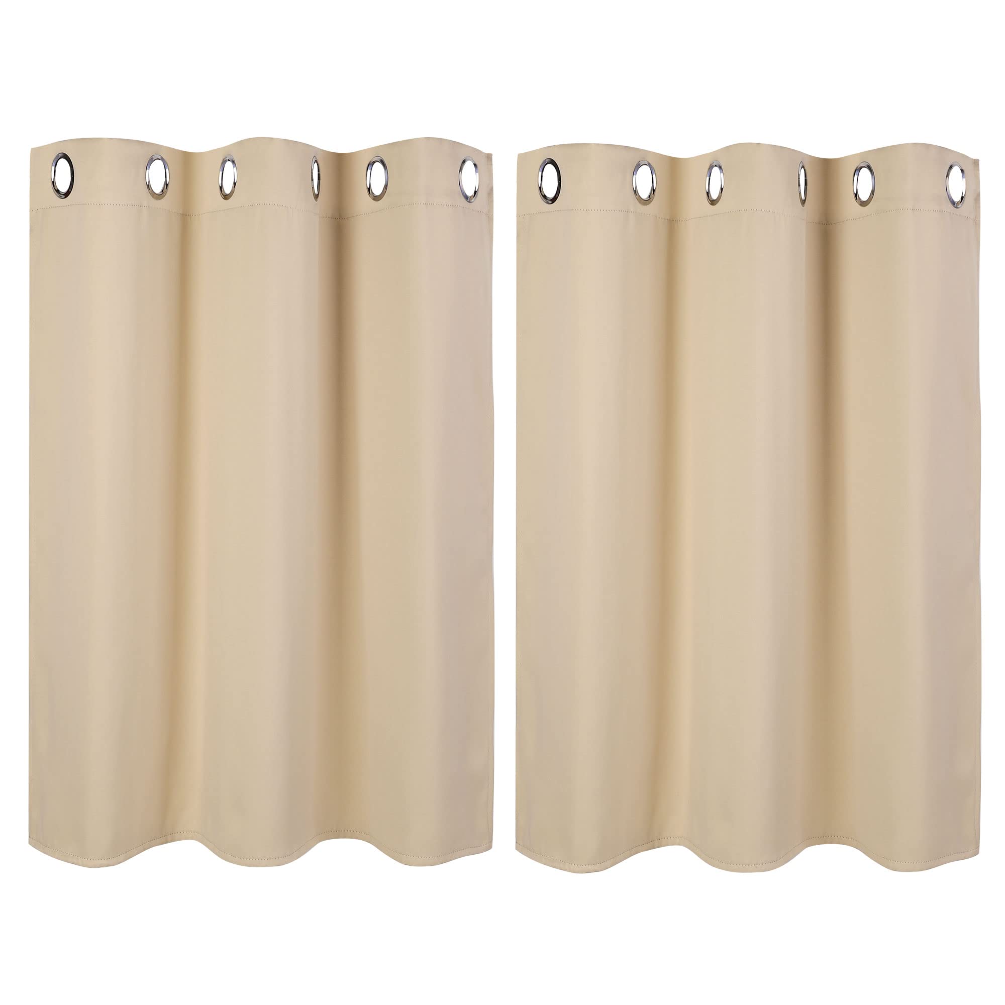 PiccoCasa Blackout Curtains 2 Panels Grommet, Beige Thermal Insulated Curtains Panel Darkening Small Window Curtains for Bedroom Living Room 42 x 36 Inch (Width x Length), 36inch Drop