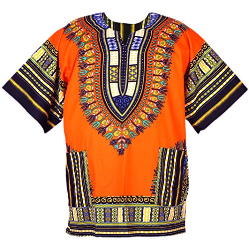 African Dashiki Cotton Mexican Poncho Hippie Tribal Ethic Boho Shirt Orange ad08o