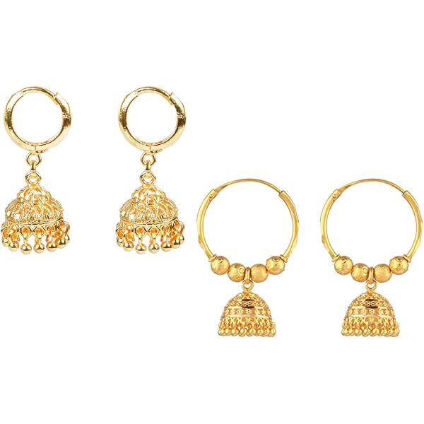 Orecchini Jhumka A Cerchio Indiani Vintage - Nappe E Campane, Design Bohémien Etnico In Oro, Per Donne
