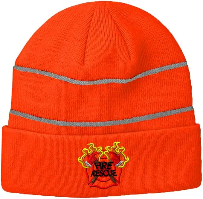 Custom Reflective Beanie Fire Fighter Rescue Logo Embroidery Acrylic