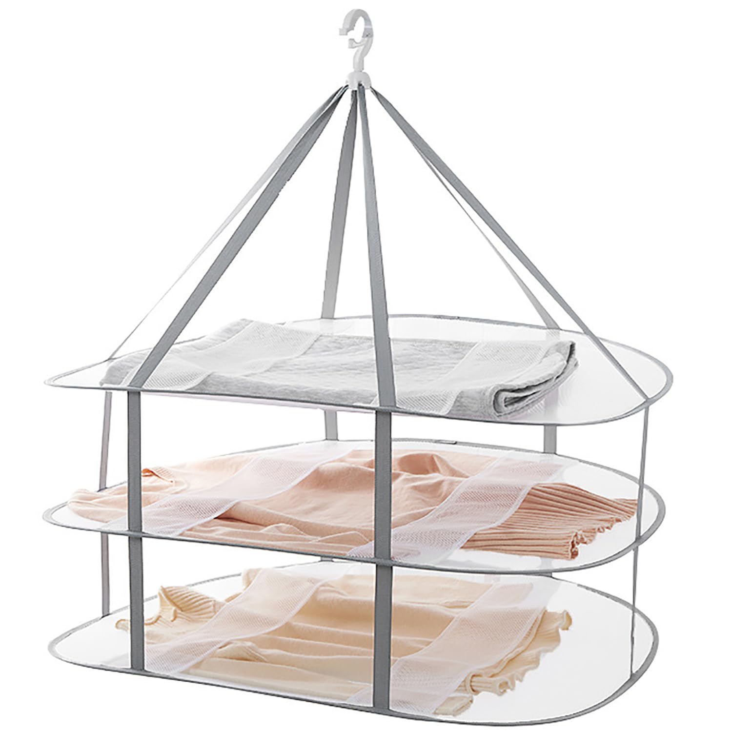 Funvalley Surperfect Foldable Hanging Mesh Dryer, Sweater Drying Rack 3-Tier Network Foldable Drying Basket Racks for Sweater,Toy,Socks, Feather Jacket,Outdoor, Indoor, Potable (1)