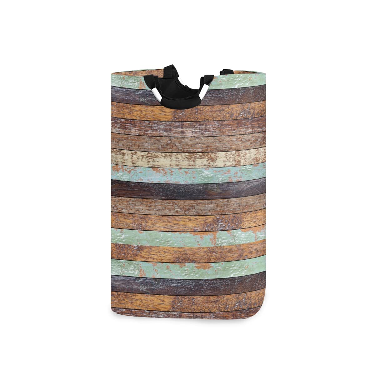 ALAZA Large Collapsible Laundry Baskets with Handles, Vintage Wood Texture Washing Baskets Laundry Hamper for Bedrooms