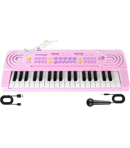 Piano Jouet 37 Touches Rose Avec Microphone – éducatif, 5 Effets Sonores, 4 Rythmes, 10 Chansons – Dès 18 Mois