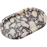Natural Calacatta Viola Marble Tray 10"x6" - Non-Resin Bathroom Vanity Organizer & Kitchen Decor | Waterproof Oval Stone Serving Dish (Purple Portoro)