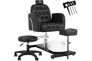 EtherealZYF LUXMARS Reclining Pedicure Chair with Foot Massage Basin & Stool, Hydraulic Adjustable Pedicure Chair Station, 360° Rotation Beauty Spa Salon Unit Station Black