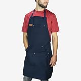 Chef Pomodoro Navy Blue Cotton Chef Apron Men Women Pockets Adjustable Neck view 8