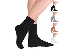 CTHH 4-Pair Diabetic Socks for Women Loose Fit Cotton Crew Socks Above Ankle Wide Non-Binding Top for Circulatory Neuropathy