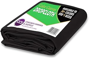 Heavy Purpose Canvas Drop Cloth by CCS CHICAGO CANVAS & SUPPLY Cotton Canvas Tarp Floor & Furniture Protection Washable Reusable Duck Dropcloth Fabric Block Paint Dust Dirt, Black, 10 by 12 Feet