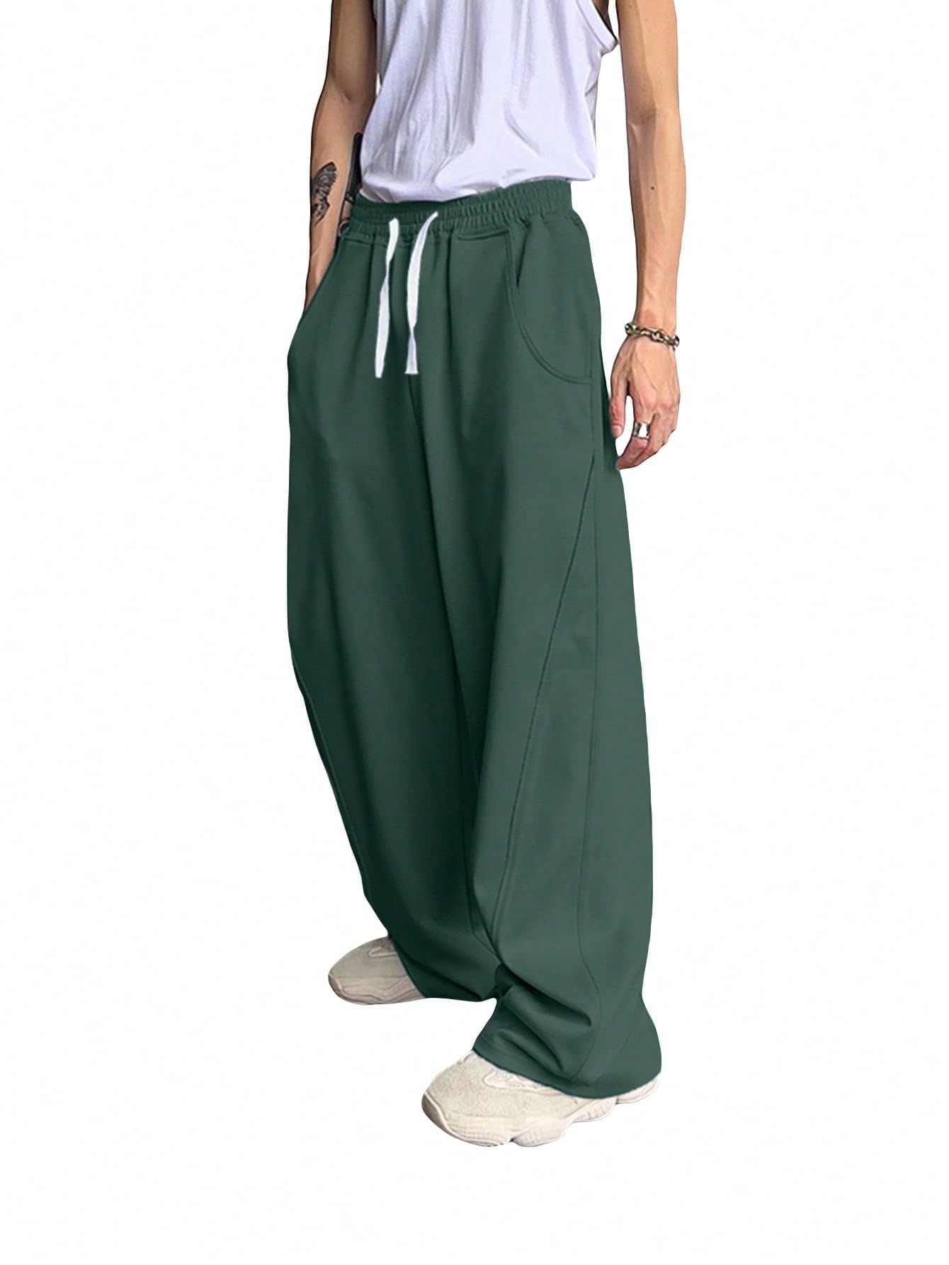 OYOANGLE Men's Drawstring Elastic Waist Baggy