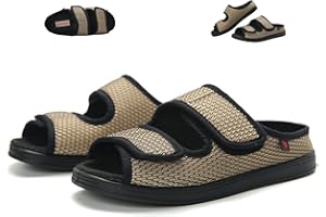 KUMUROETA Extra Wide Diabetic Foot Shoes,Unisex Shoes for Swollen Feet,Adjustable Diabetic Slippers,Men's Diabetic Sandals for Obesity,Hallux Valgus,Plantar Fasciitis,Arthritis,Khaki
