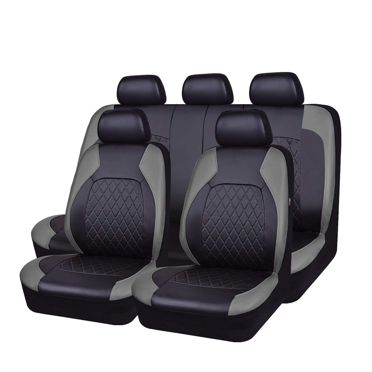 HORSE KINGDOM Universal Car Seat Covers Faux Leather Full Seat 11 pcs Airbag Compatible Breathable (Black Gray)