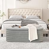 EYATZO Storage Ottoman Bench with Safety Hinge, Large Oval Upholstered Fabric Storage Ottoman for Bedroom End of Bed, Living 