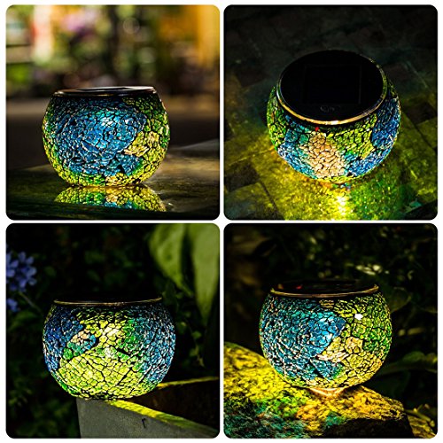 Solar Glass Ball Table Lamp Mosaic Lights 2 Pack Waterproof Night Light for Home, Garden, Patio Decoration,Ideal Gifts (Multicolor)