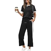 XIEERDUO Women's Side Slit Lounge Sets 2026 Fashion 2 Piece Travel Outfits Cozy Loungewear Wide Leg Tracksuits S-3XL