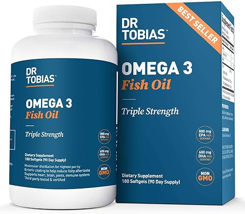 Dr Tobias Omega 3 Fish Oil Triple Strength, 2,000mg, Burpless, Non-GMO, NSF-Certified (180 Softgels)