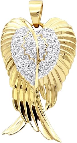 Solid 10k Rose, White or Yellow Gold Real Diamond Angel Wings Pendant Necklace 0.35ctw by Luxurman