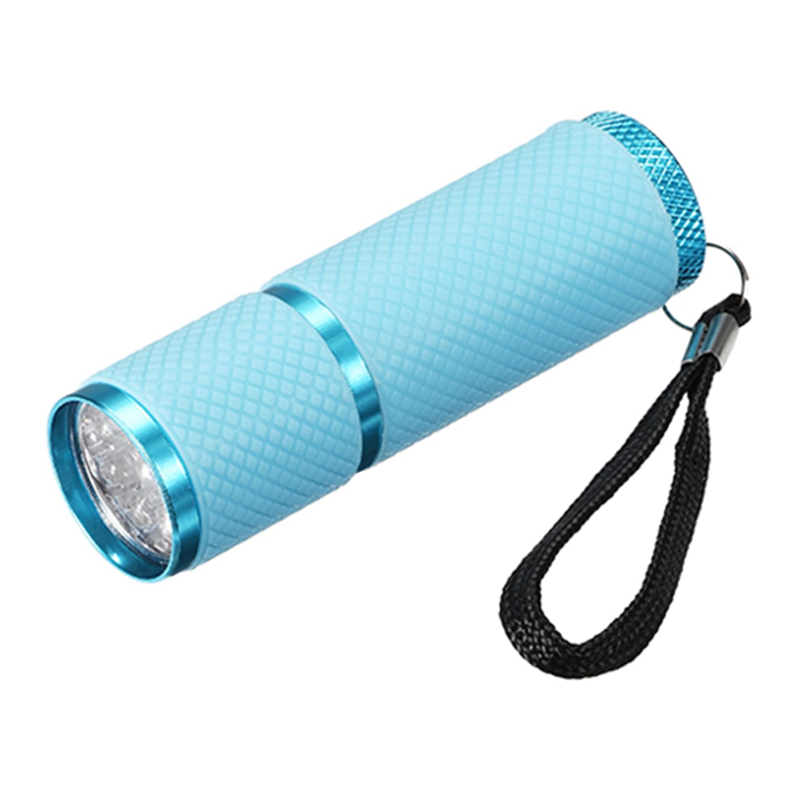 Photo 1 of PATIKIL 9 LED Glow in Dark Flashlights, Mini Aluminum Flashlight Rubber Coated Flashlight with Strap for Camping, Hiking, Party, Blue