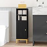 Hzuaneri Bathroom Storage Cabinet, Corner Floor Cabinet with Shelves, Customized Door Opening Direction, Bathroom Organizer with Adjustable Shelf for Kitchen, Living, Toilet Paper Cabinet, Black