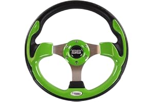 HUSKEY PARTS COMPANY Huskey 12.5 Inch Lime Green Golf Cart Steering Wheel Compatible with Club Car/EZGO/Yamaha,Classic SS Center Logo,Brushed Aluminum Spokes and Anti-slip Grip(Adapter Required and Sold Separately)
