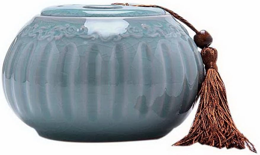 Gentle Meow Large Ceramic Tea Container for Pu'er Flower Tea, Spiral Celadon Style Tea Caddy