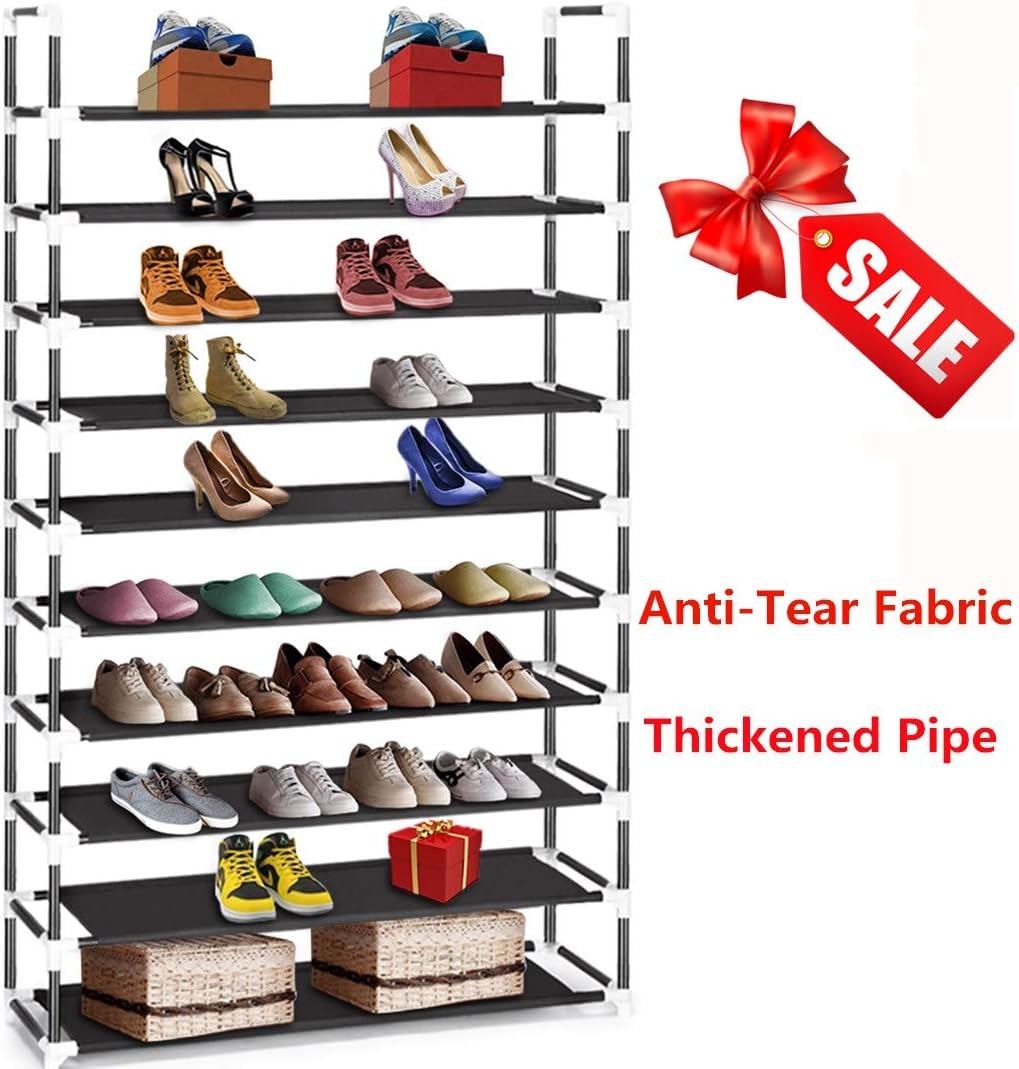 HOKEEPER Heavy Duty Shoe Rack Support 100 lbs, Improved 10 Tier Shoe Rack Hold 60 Pair Women Men Children Shoes Slipper Boots High Heels