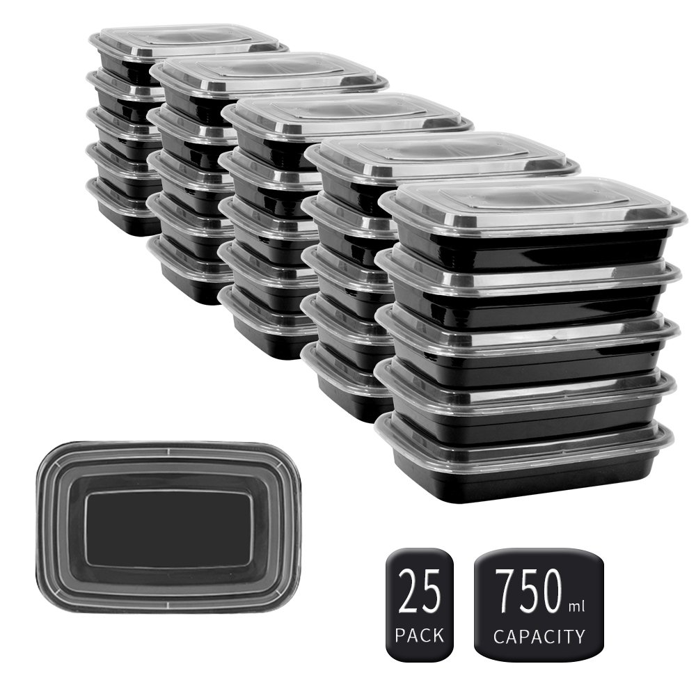 25 SZUAH Meal Prep Containers - Single 1 Compartment Food Containers - Bento Lunch Boxes with Lids, FDA Approved & BPA Free, Stackable & Reusable, Dishwasher/Microwave/Freezer Safe, 28 oz …