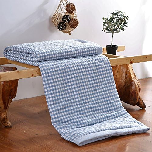 Summer Air Conditioning Quilt Check Pattern Comforter Cool Thin Quilts Sofa Blanket Bedding Set 1-Piece (Blue Checks - S)