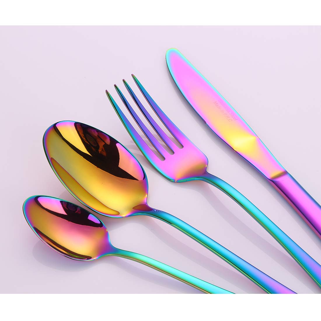 PHILIPALA besteck Edelstahl 4-teiling Utensilienset Geschirr Tafelmesser Esslöffel Gabel Dessertlöffel，Besteck set für die reisende Camping-Regenbogen