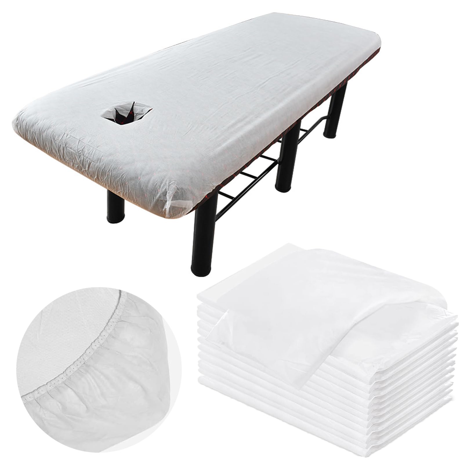 10 Pcs Disposable Fitted Massage Table Sheets with Face Hole 85 x 35 Inches Breathable Non Woven Fabric Massage Table Protective Cover with Elastic Oilproof Massage Table Sheets