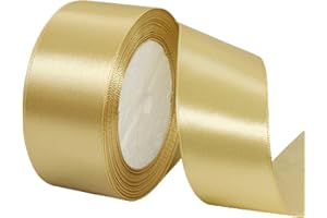 Gold Satin Ribbon 1-1/2 inch x 25 Yards, Solid Color Fabric Ribbon for Gift Wrapping, Hair Bows Making, Floral Bouquets, Wedd