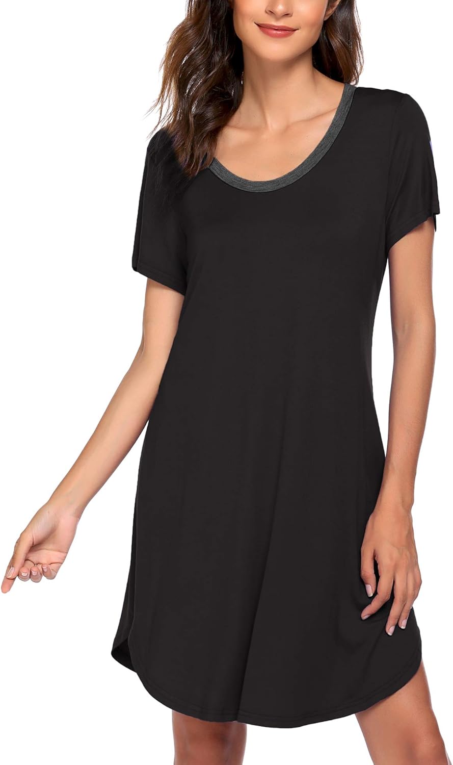 Ekouaer Women's Nightgown Short Sleeve Sleepwear Comfy Sleep Shirt Pleated Scoopneck Nightshirt S-XXL at  Women’s Clothing store