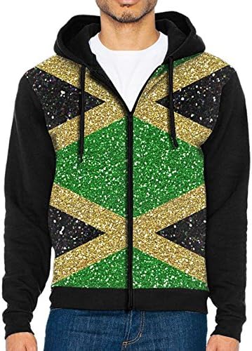 Retroline Jamaican Flag Stripe Caribbean Island Men's Full-Zip Hooded Sweatshirt Pullover Hooded Shirts Pocket S