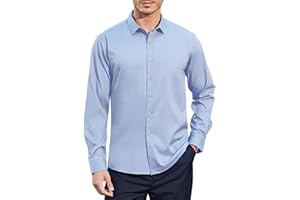 Casey Kevin Men's Stretch Wrinkle Free Dress Shirts Long Sleeve Solid Formal Wedding Prom Button Down Shirt