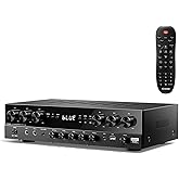 Donner Audio Amplifier, Premium 1000W Peak Power 6 Channel Stereo Receivers with Bluetooth 5.3, USB, FM, 2 Mic-in, Echo, RCA,