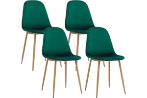 CangLong Kitchen Velvet Cushion Seat, Green Back and Metal Legs, Modern Mid Century Living Room Side Dining Chairs, Set of 4