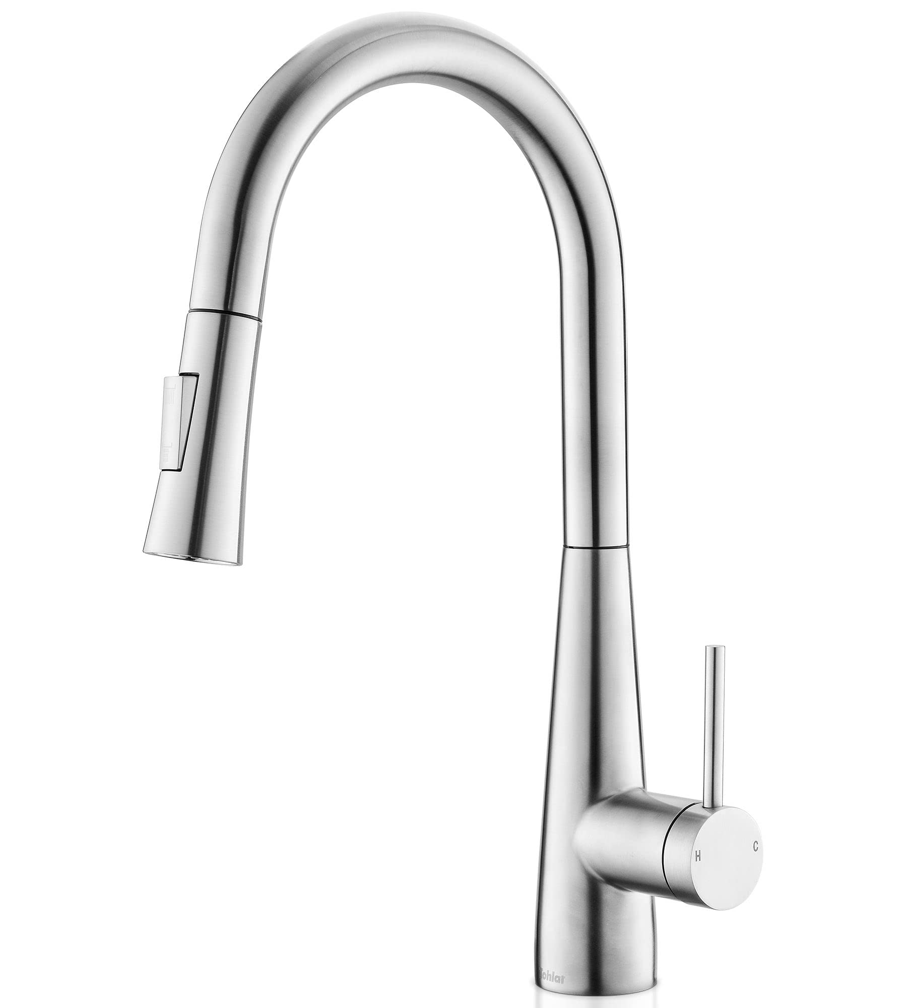 Tohlar Kitchen Tap With Pull-Down Sprayer - Brushed Nickel, Modern Stainless Steel Single Handle Mixer for Kitchen Sink