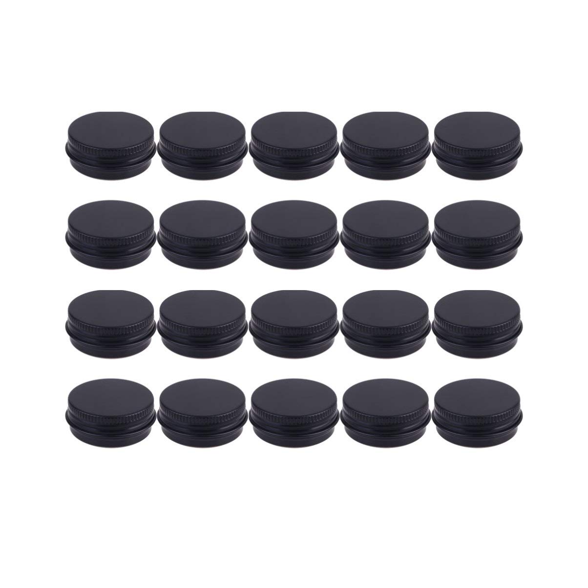FRCOLOR 20Pcs Aluminum Tin Jars,15ml Empty Cosmetics Container Pots with Screw Lids Round Cans for DIY Cosmetics,Cream, Sample, Powder for Home Travel (Black)
