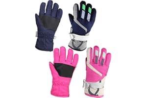 YR.Lover Momoon Kids Winter Gloves 2 Pairs Adjustable Snow Warm Gloves for Boys and Girls