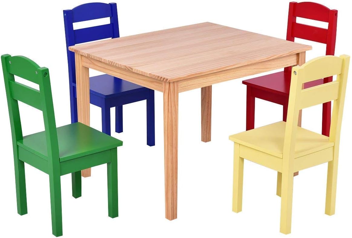 Dining Table Set Playroom Furniture Activity Table With Chairs 5 Pieces Table Chairs Set Children Sturdy Wooden Furniture For 2 6 Years Multicolor Homgx Kids Wooden Table And 4 Chairs Set Tables Dining Table Set Playroom Furniture Activity Table With Chairs 5 Pieces Table Chairs Set Children Sturdy Wooden Furniture For 2 6 Years Multicolor Homgx Kids Wooden Table And 4 Chairs Set Tables