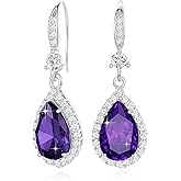 Diamond Dangle Earrings for Women Silver/Gold Plated Crystal Rhinestone Birthstone Drop Dangling Teardrop Earring Set Wedding Costume Jewelry Gift for Women