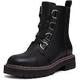 Athlefit Women's Lace-Up Combat Boots Platform Chunky Low Heel Lug Sole Ankle Booties